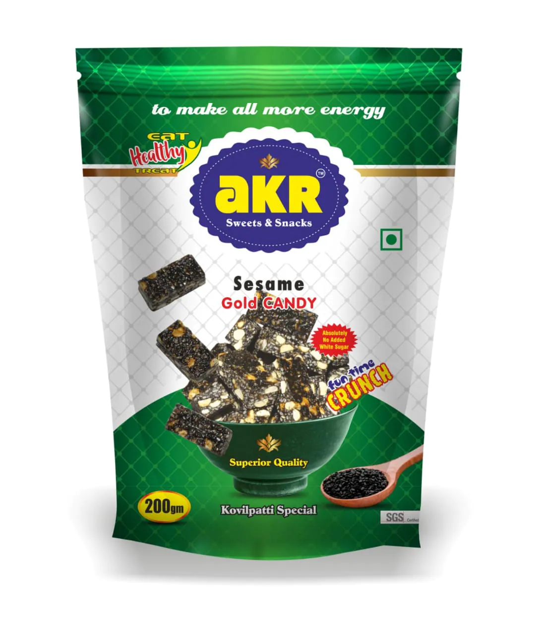 AKR - Gold Sesame Candy (Black) | Kovilpatti Special | Nutritious Bar, No Added Preservatives and Colours | Pack of 3-Each of 200g